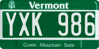 VT license plate YXK986
