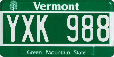 VT license plate YXK988