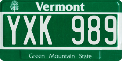 VT license plate YXK989