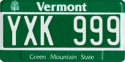 VT license plate YXK999
