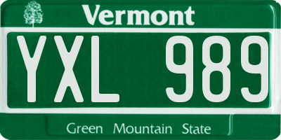 VT license plate YXL989