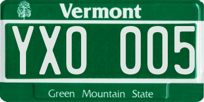 VT license plate YXO005