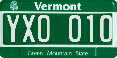 VT license plate YXO010
