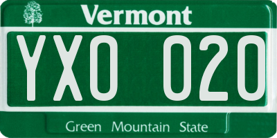 VT license plate YXO020