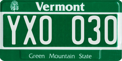 VT license plate YXO030
