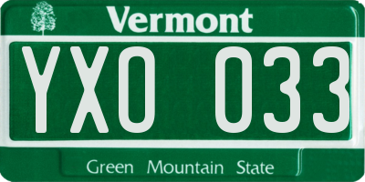VT license plate YXO033
