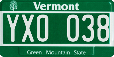 VT license plate YXO038