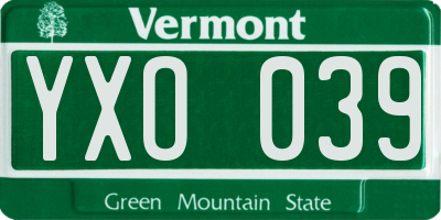 VT license plate YXO039