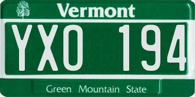 VT license plate YXO194