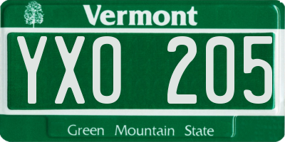 VT license plate YXO205