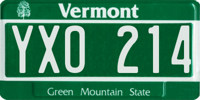 VT license plate YXO214