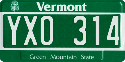 VT license plate YXO314