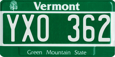 VT license plate YXO362