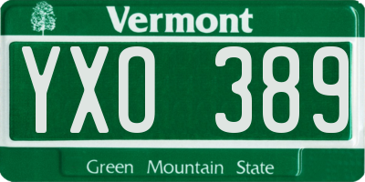 VT license plate YXO389