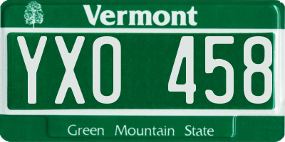 VT license plate YXO458