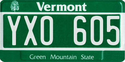 VT license plate YXO605