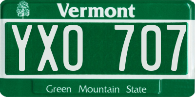 VT license plate YXO707