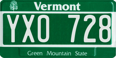 VT license plate YXO728