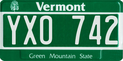 VT license plate YXO742
