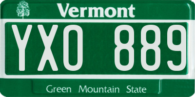 VT license plate YXO889