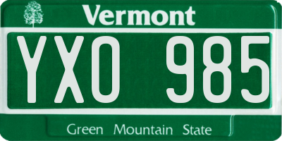 VT license plate YXO985