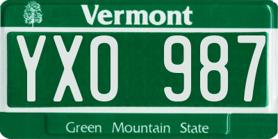 VT license plate YXO987