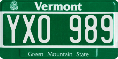 VT license plate YXO989
