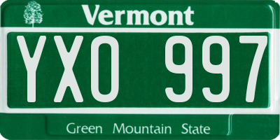 VT license plate YXO997