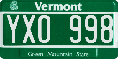 VT license plate YXO998