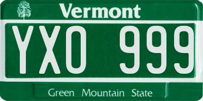 VT license plate YXO999