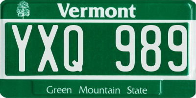 VT license plate YXQ989