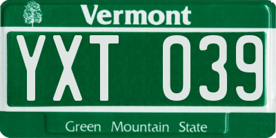 VT license plate YXT039