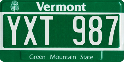 VT license plate YXT987