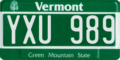 VT license plate YXU989
