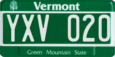 VT license plate YXV020