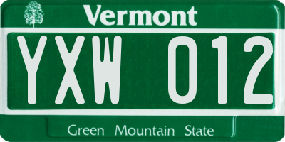 VT license plate YXW012