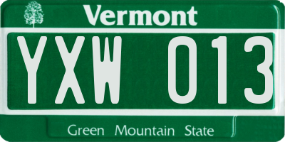 VT license plate YXW013