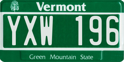 VT license plate YXW196