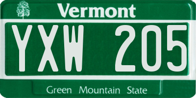 VT license plate YXW205