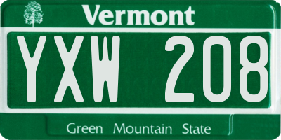 VT license plate YXW208