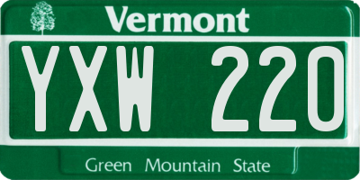 VT license plate YXW220