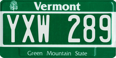 VT license plate YXW289