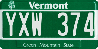 VT license plate YXW374