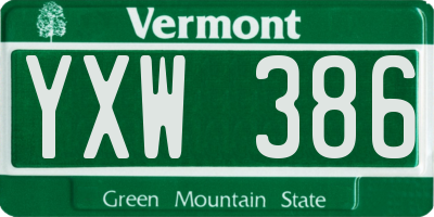 VT license plate YXW386