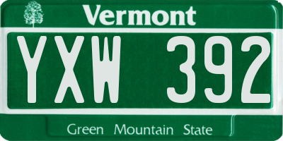 VT license plate YXW392
