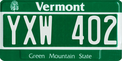 VT license plate YXW402