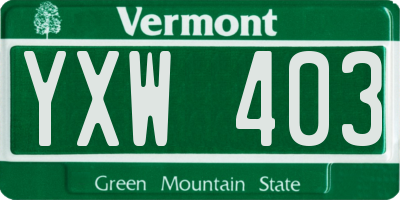 VT license plate YXW403