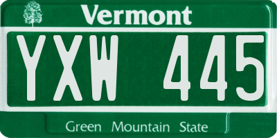 VT license plate YXW445