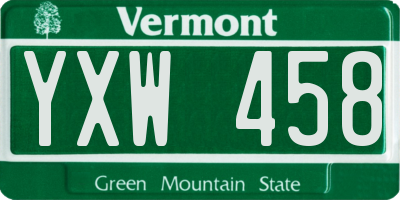 VT license plate YXW458