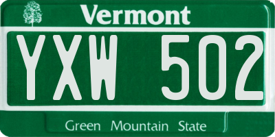 VT license plate YXW502